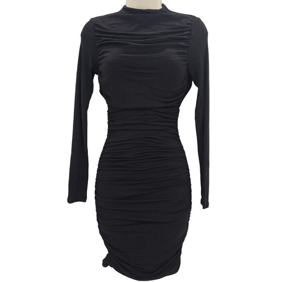 Naked Wardrobe Womans size S Back to The Ruched Mini Dress Black High Neck NWOT - Picture 1 of 8